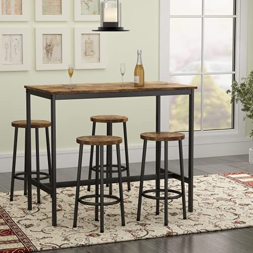 MIERES Dining Table Set for 4-5pcs Kitchen Counter w/Bar Stools, Compact Design & Sturdy Structure & Easy Assembly, Height 34.7''