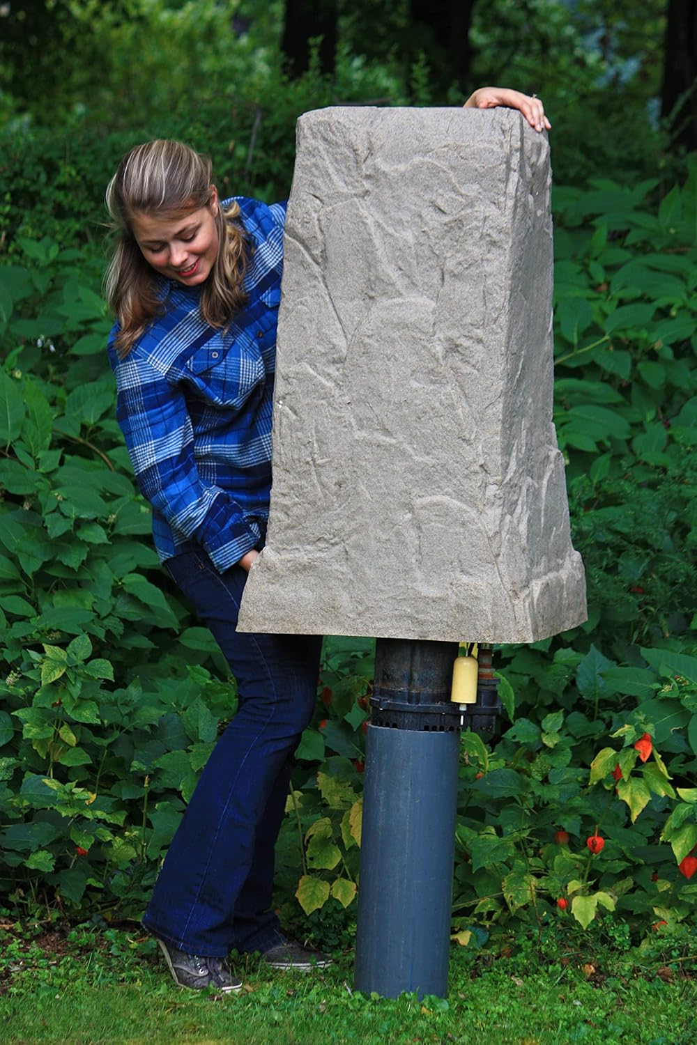 Emsco Group 2235 Natural Sandstone Appearance Utility Cover – Lightweight – Easy to Install Tall Monolith Landscape Rock