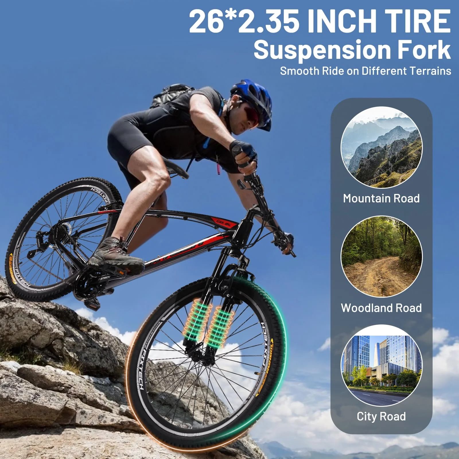 FIXTECH 26'' Mountain Bike, Shimano 21 Speed MTB Bicycle for Adults, Black