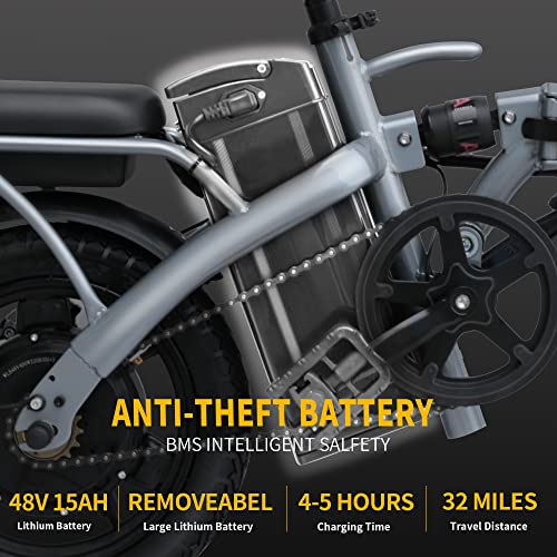 EBKAROCY Ebikes for Adults, 400W Motor 22MPH Max Speed, 14” Tire, 48V 15AH Removable Battery for Electric Bike, Multi-Shock Absorption, City Commuter