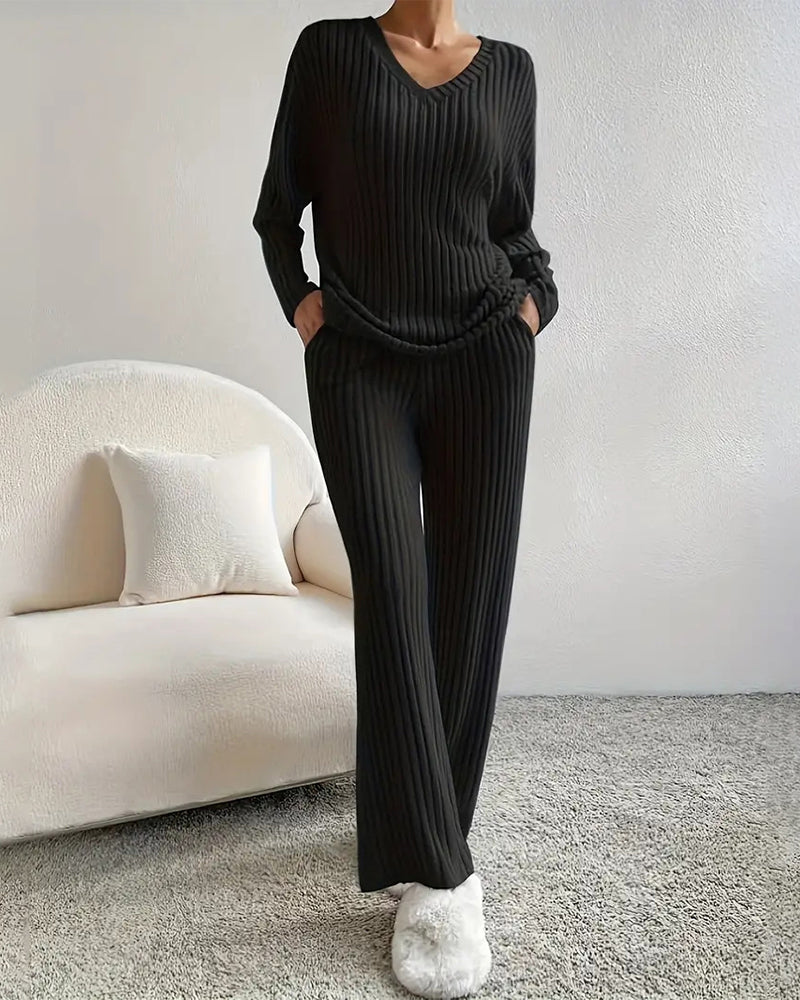 Soft V-Neck Two-Piece Lounge Set