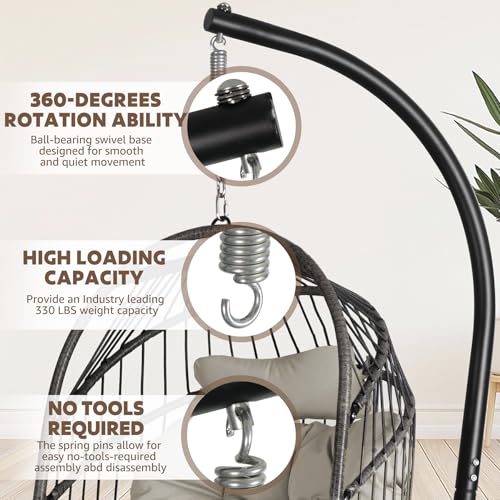 Chihee Egg Chair Foldable Wicker Rattan Hanging Chair Swing Chair Indoor Outdoor Patio Wicker Chair Hammock Chair with Stainless Steel Hanging Kit