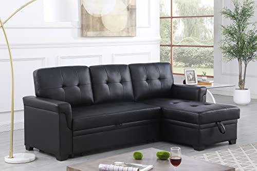 L-Shaped Pull Out Sleep Sofabed,Modern Reversible Sleeper Sectional Sofa Chenille Upholstered Button Tufted Decor with Storage Chaise