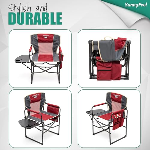 SUNNYFEEL Oversized Camping Directors Chair 2 Pack, Portable Folding Lawn Chairs for Adults Heavy Duty with Side Table,Pocket for Beach, Fishing