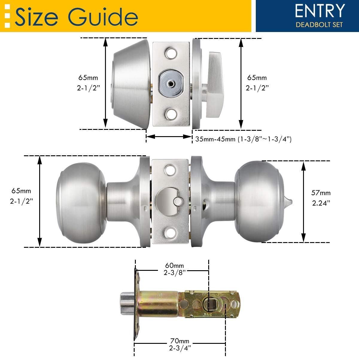 4 Pack Entry Door Knob and Single Cylinder Deadbolt Combo Pack in Satin Nickel, Keyed Alike Exterior Door Lock Set with Deadbolt