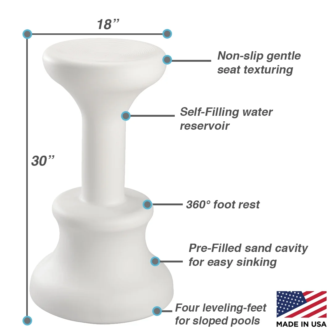 Dunn-Rite Products  Submersible Underwater Pool Stool for Inside Pool, Swim Up Bar Stool with Foot Rest, 30 Inch White