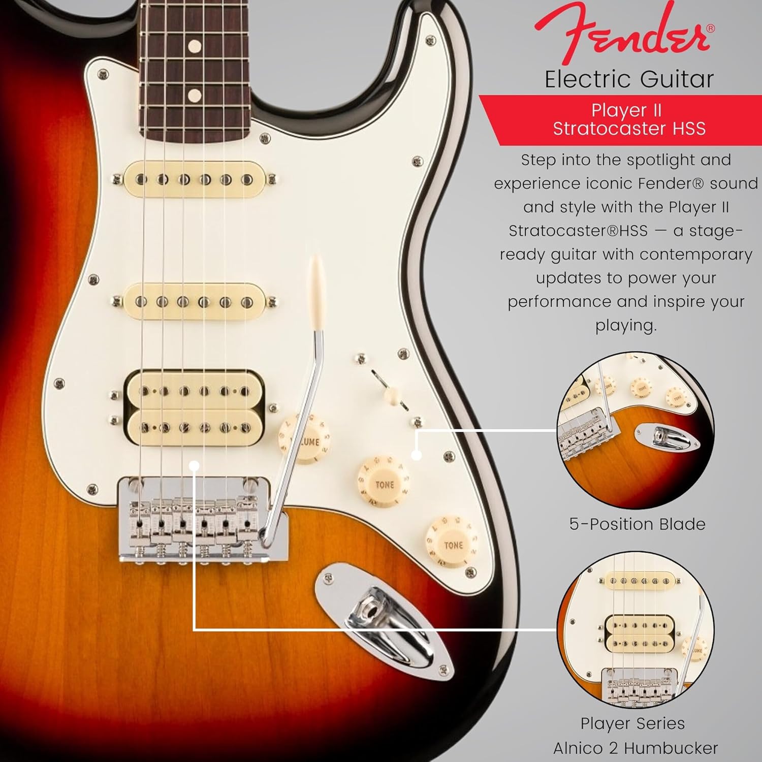 Fender Player II Stratocaster HSS, Rosewood Fingerboard, 3-Color Sunburst