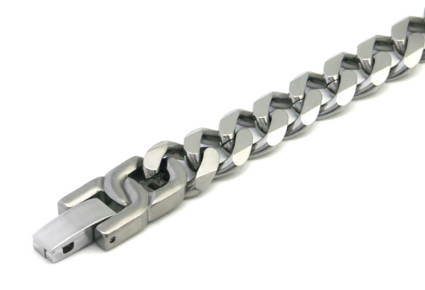 Titanium Kay Italian Cut Men's Solid Titanium 10MM Curb Matte Finish Chrome Color Link Bracelet 8.5"