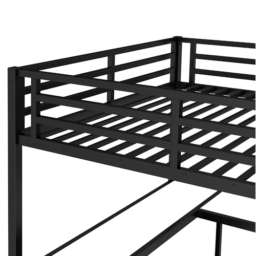 Bellemave Queen Size loft Bed with L Desk, Wardrobe, Metal Queen Loft Bed Frame for Adults, Kids, Teens, Black