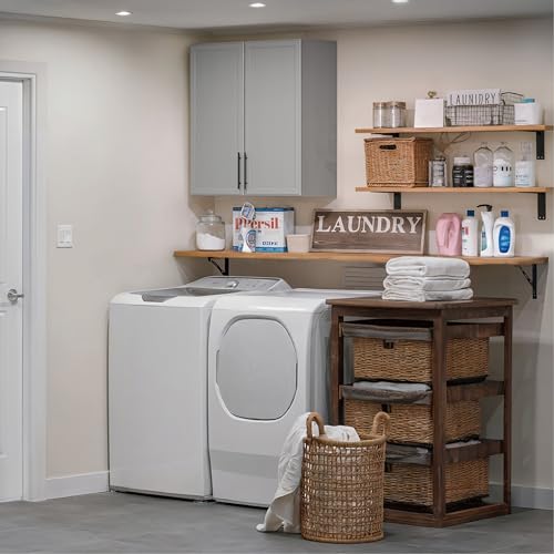 Wall Storage Cabinet - Kitchen Laundry Wall Amount Cabinet with Two Shaker Doors and Shelf, in Grey, 24'Wx2 Pcs