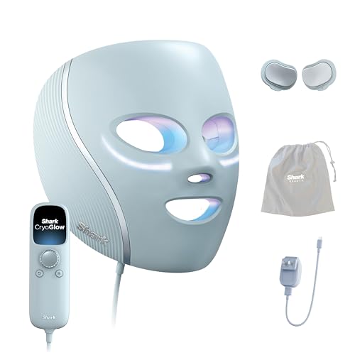 Shark CryoGlow LED Face Mask with Under-Eye Cooling, Anti-Ageing & Blemish Repair, Red & Blue LED, Infrared Light Therapy, USB-C, Remote Control