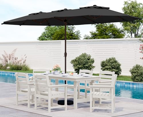 SERWALL Outdoor HDPE Dining Table Set, 7-Piece Outdoor Dining Table Sets with Umbrella Hole Cut-Out Table and 6 Chairs, Gray