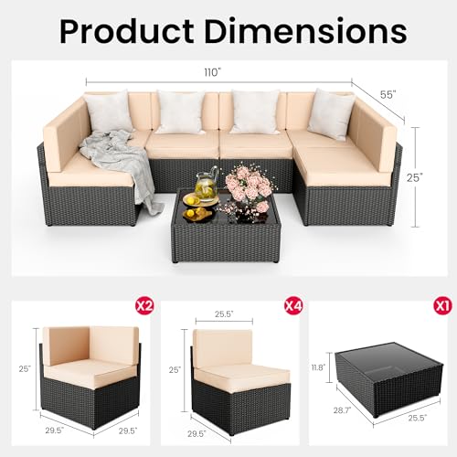 Pamapic Patio Furniture Set, 7 Pieces Modular Outdoor Sectional,Wicker Patio Sectional Sofa Conversation Set