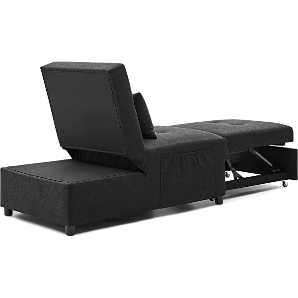 4-in-1 Sleeper Sofa Bed, HABITRIO Solid Wood Frame Polyester Upholstered Seating Couch w/A Pillow, Work As Ottoman, Single Chair