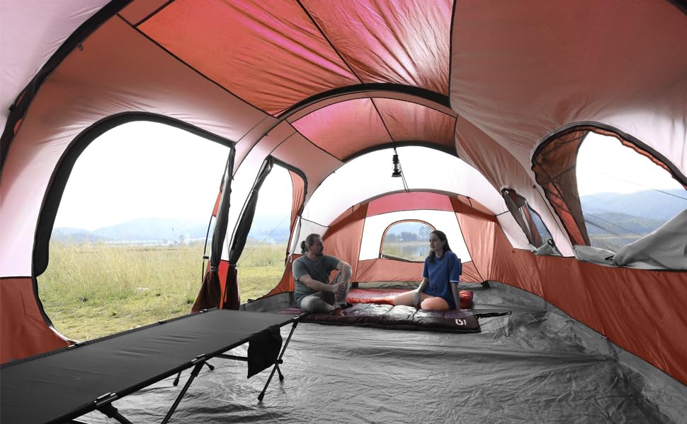 CAMPROS CP Tent 12-Person-Camping-Tents,3 Room Family Tents,Waterproof Windproof Family Tent with Top Rainfly,6 Large Mesh Windows,Double Layer