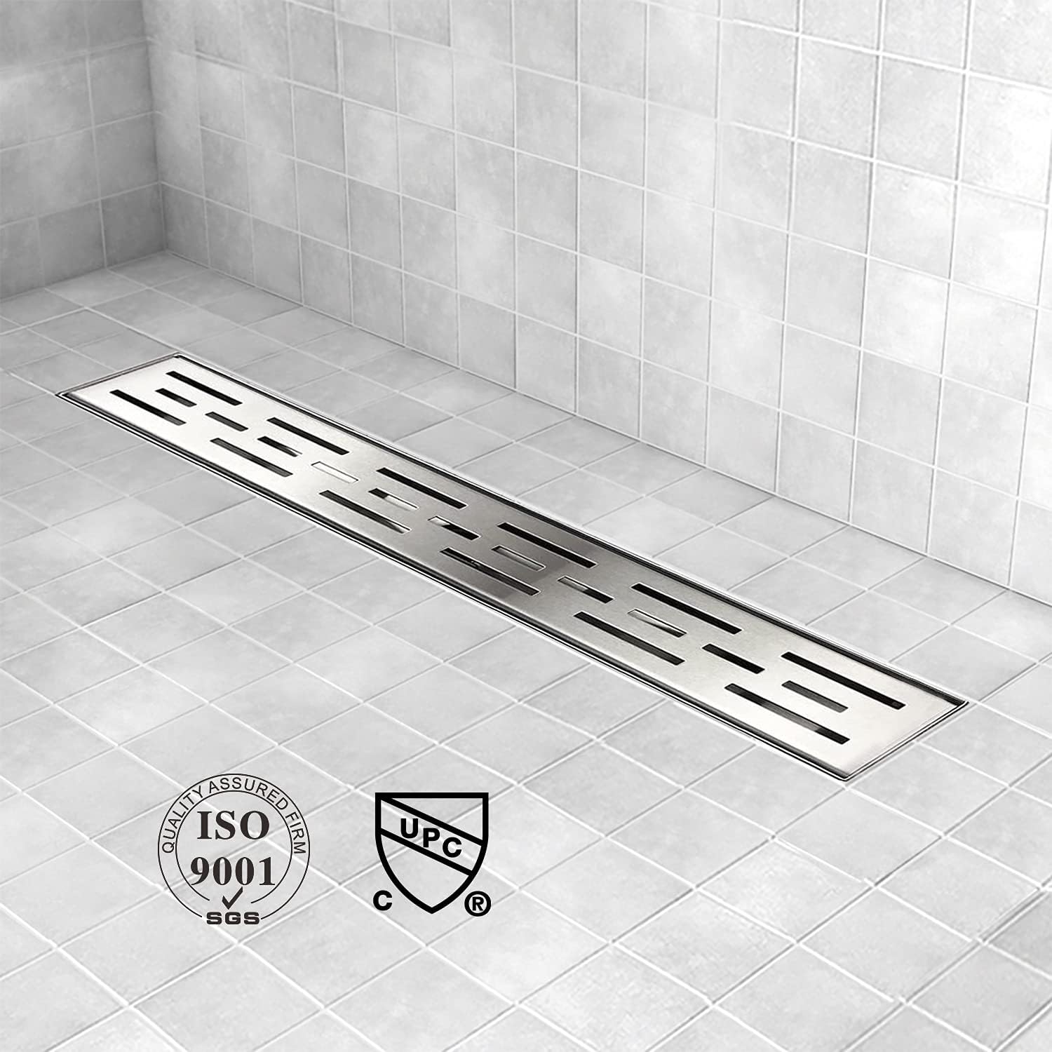 Linear Shower Drain 60 inch with Bar Pattern Grate, Professional Brushed 304 Stainless Steel, High Flow, Hair Catcher Shower Drain&hellip;