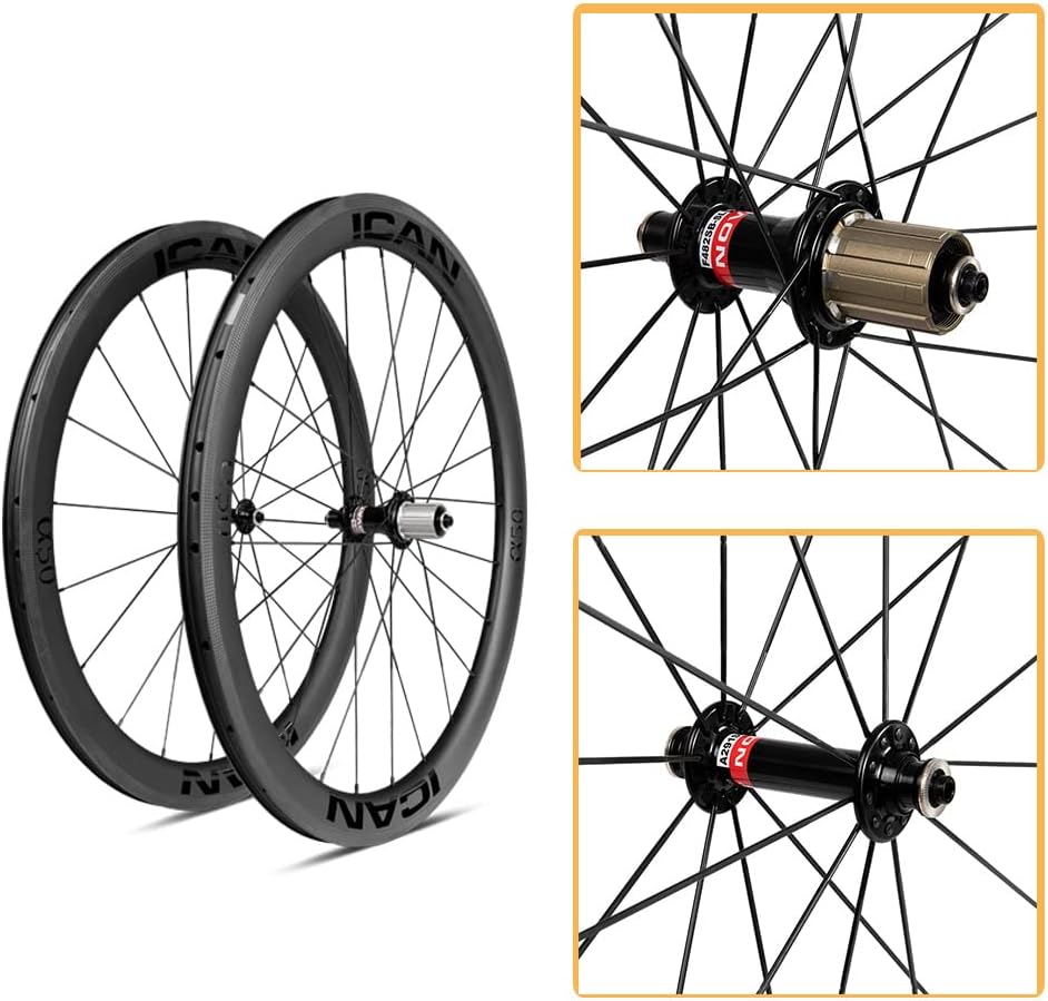 ICAN Carbon Wheels Alpha 50 700C Road Bike Wheelset Rim Brake Clincher Tubeless Ready 20/24
