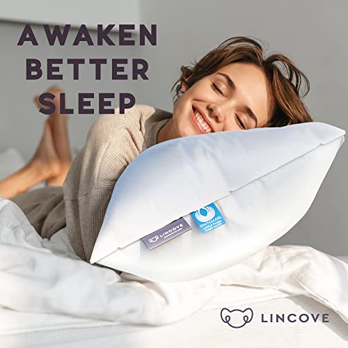 Lincove Cloud Natural Canadian Down and Waterfowl Feather Pillow, White Luxury Sleeping Pillow - 625 Fill Power, 500 Thread Count Cotton Shell