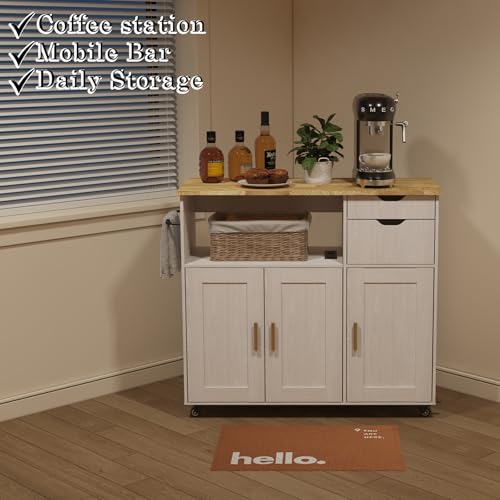 Rolling Mobile Kitchen Island Cart Bar with Drawer and Desktop Drop Leaf Countertop, Island Table Storage with 5 Wheels
