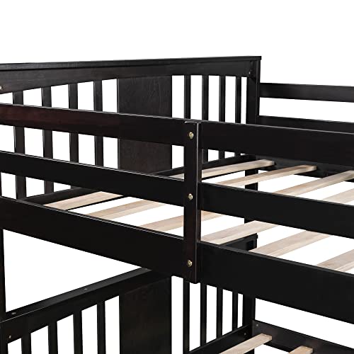 SOFTSEA Twin Over Full Bunk Bed with Slide, Solid Wood Bunk Beds with Stairs for Kids
