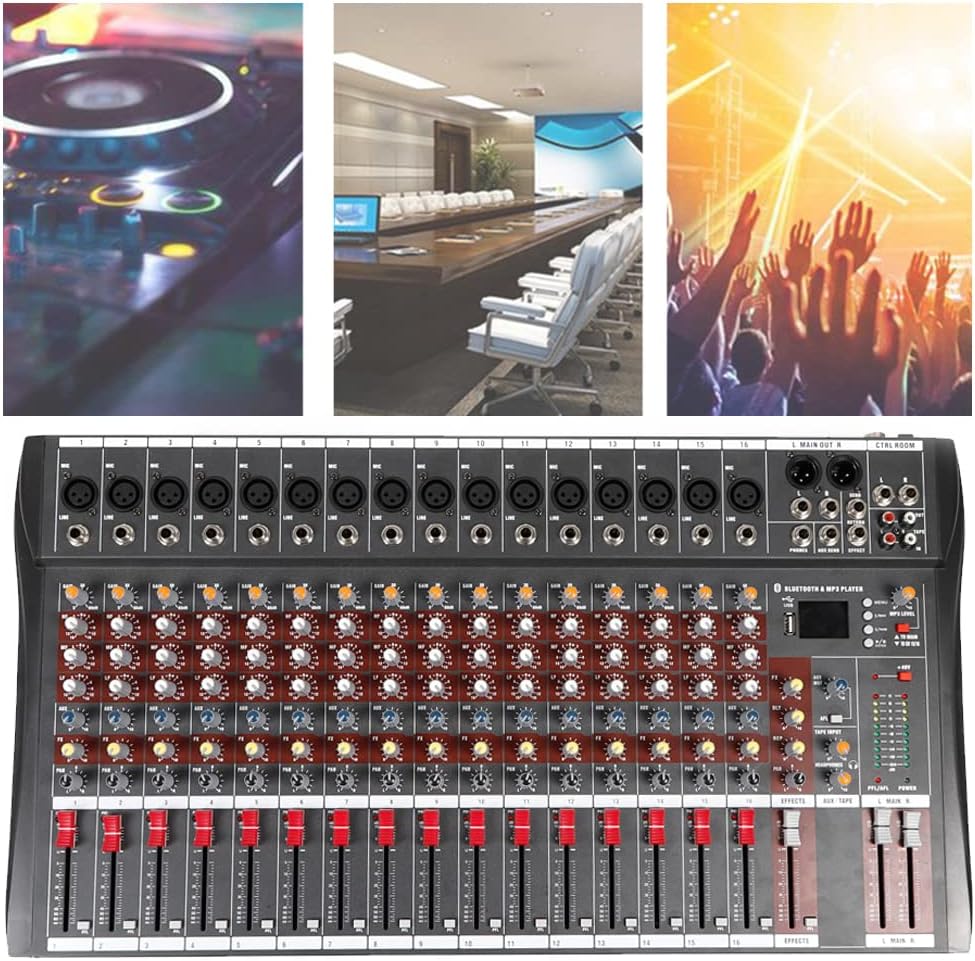 16-Channel Professional Mixer Audio, Bluetooth Console Audio Live DJ Power Mixing Amplifier Equipment with Bluetooth USB for Home KTV