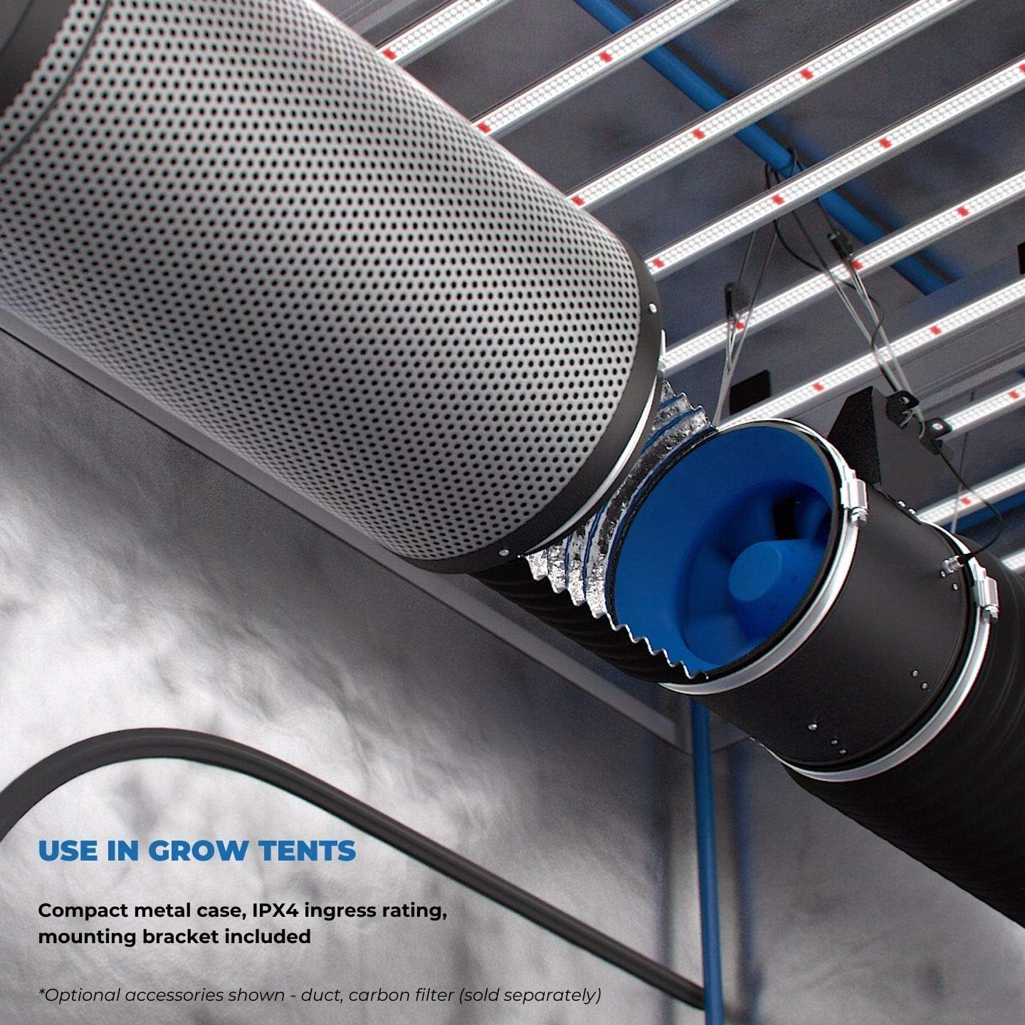 TerraBloom ECMF-250, Quiet 10 Inch Inline Duct Fan with 0-100% Variable Speed Controller, ETL, Energy Star and HVI Certified. Metal Case