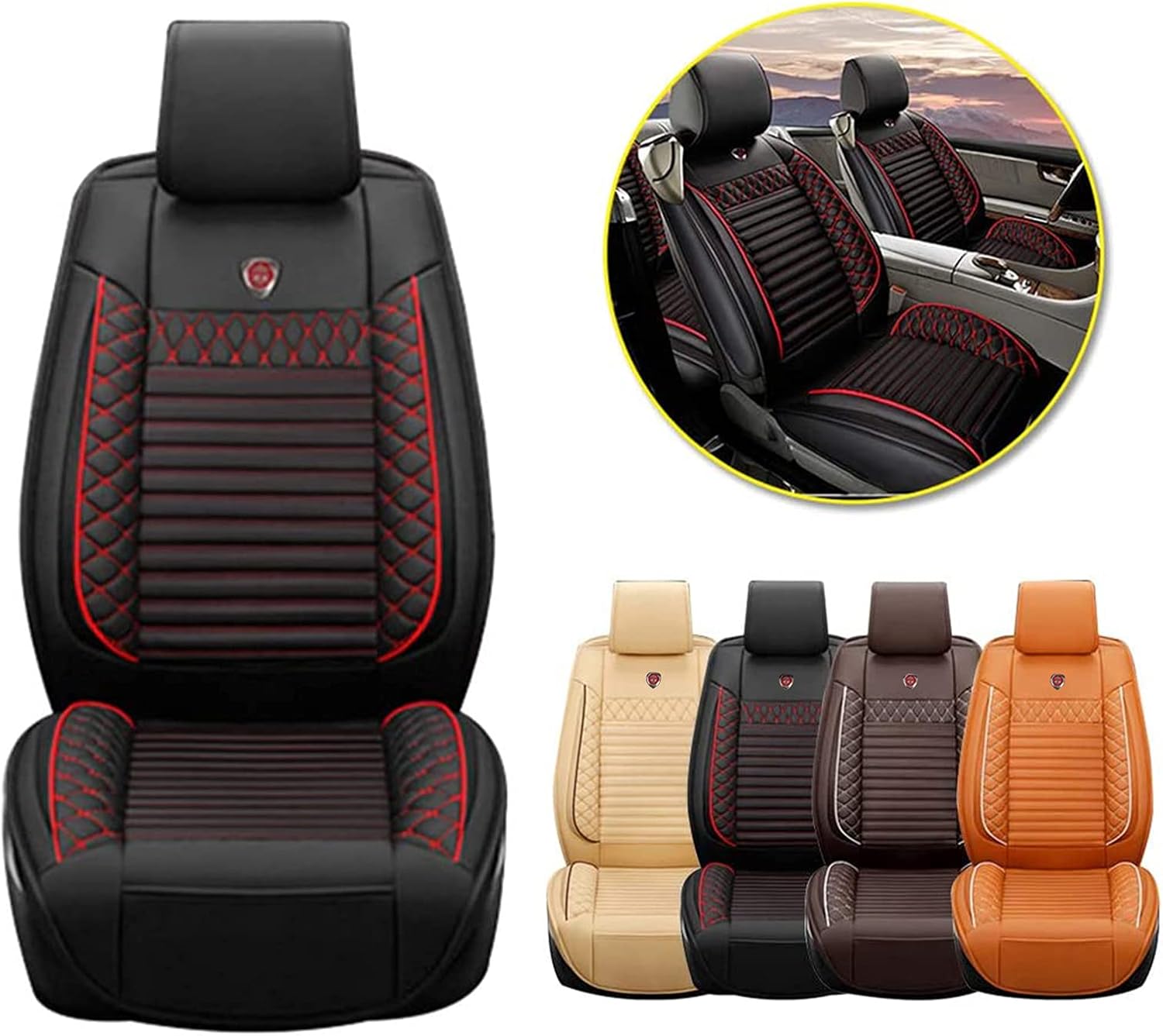 Car Seat Covers Front&Rear 5-Seats Protection,for Crown All Weather Wear-Resistant Full Set Black Red with Pillow