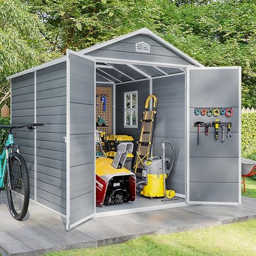 Gizoon 6x4 FT Outdoor Storage Shed with Floor, Resin Garden Tool Shed with Lockable Doors, Window, Vents, Reinforced Steel Frame