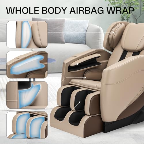 2022 Full Body Electric Zero Gravity Shiatsu Massage Chair with Back Heating and Foot Roller for Home and Office (Khaki)