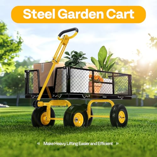 VIVOHOME Garden Cart Steel Heavy Duty 900 LBS Yard and Garden Wagon with 10 inch Tire and Handle Attach to ATV or Tractor Black