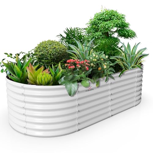 A ANLEOLIFE 8X4X1.5 ft Galvanized Raised Garden Beds Outdoor, Oval Large Metal Planter Box for Planting Vegetables Flowers Herb