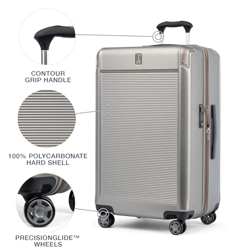 Travelpro Platinum Elite Hardside Expandable Carry on Luggage, 8 Wheel Spinner, TSA Lock, Hard Shell Polycarbonate Suitcase, Metallic Sand