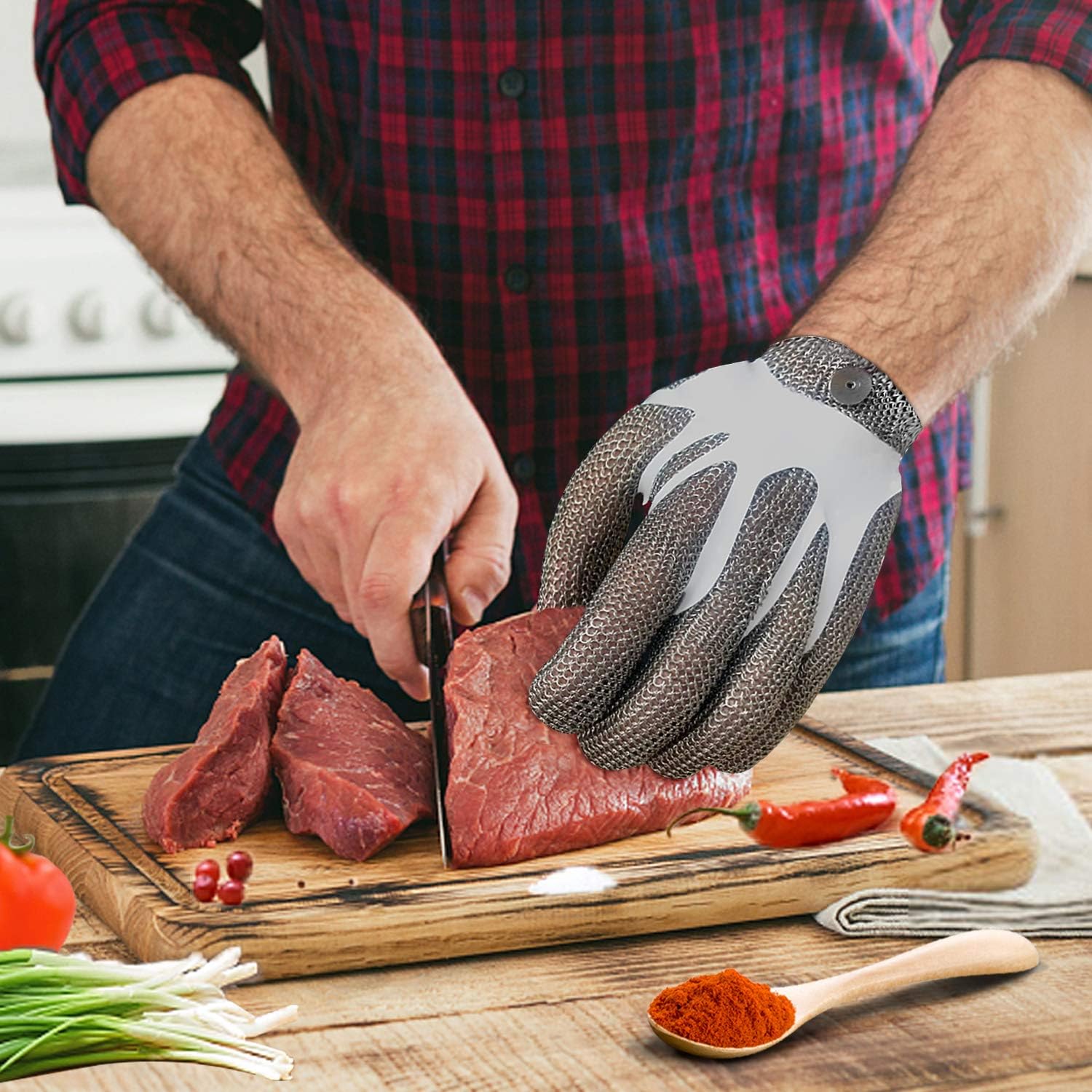 Schwer Highest Level Cut Resistant Stainless Steel Metal Mesh Chainmail Glove for Meat Cutting Butcher Glove（M） Pack of 2