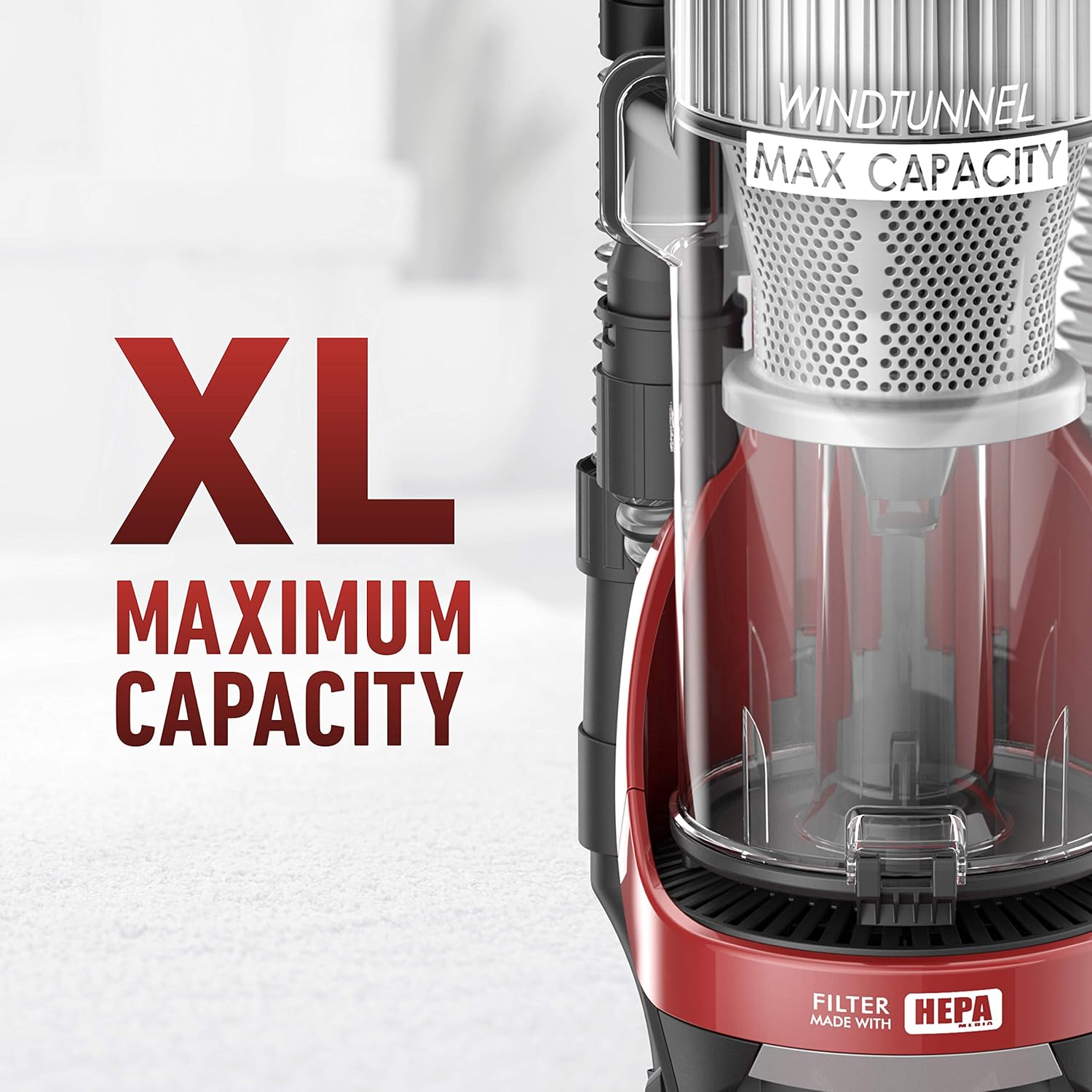 Hoover Windtunnel Max Capacity Upright Vacuum Cleaner with HEPA Media Filtration, UH71100, Red