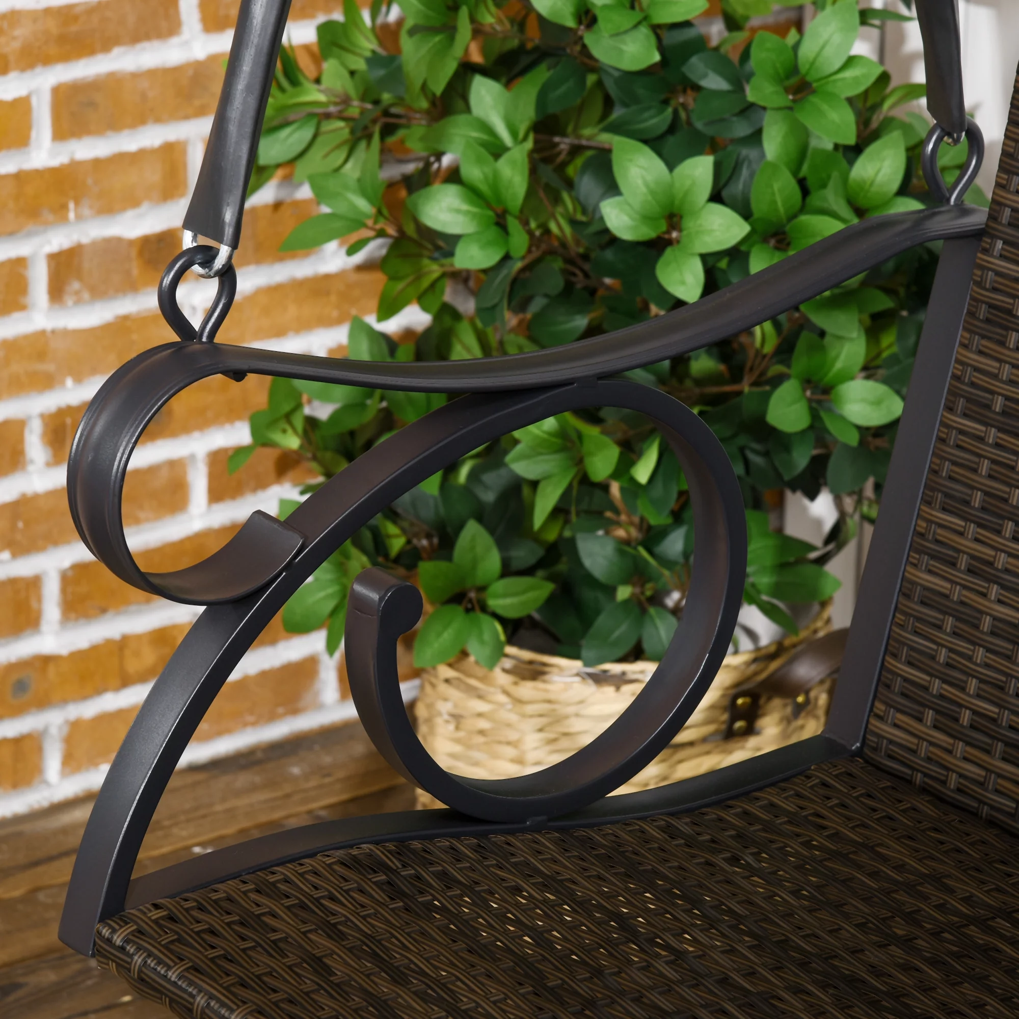 Outsunny 2-Person Wicker Porch Swing, Hanging Swing Bench, Brown