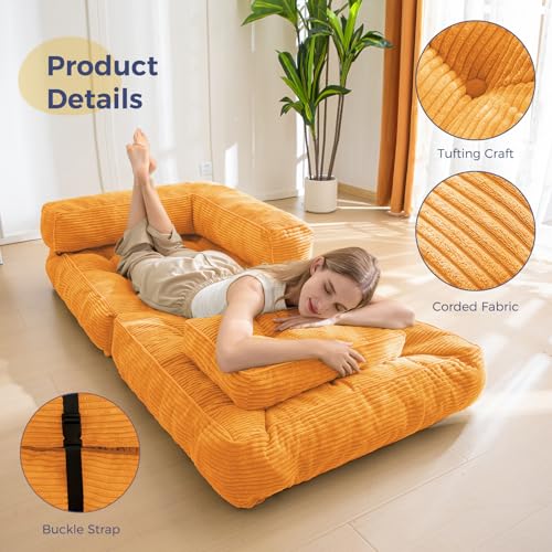 MAXYOYO Folding Sofa Bed, L-Shaped Convertible Sofa Bed with Armrest Foldable Sleeper Couch with Pillow