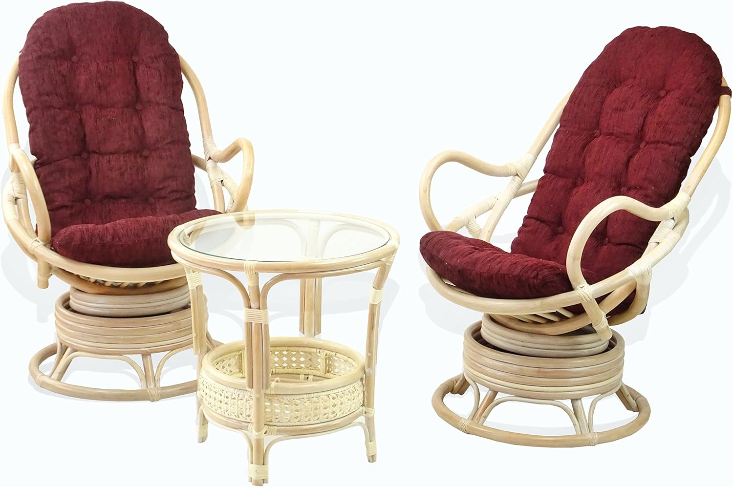 Lounge Swivel Rocking Java Chair Natural Rattan Wicker with Dark Brown Cushion, Cream