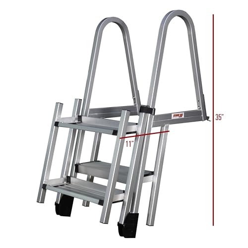 Extreme Max 3005.5284 Heavy-Duty Aluminum Pontoon & Dock Ladder with 15.75" Wide Fold-Up Steps - 3-Step, 300 lbs. Weight Capacity