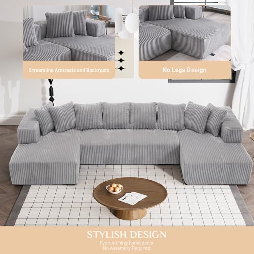 131" Modular Sectional Sofa Cloud Couch, Corduroy Memory Foam Black Sectional Couches for Living Room, Modern Deep Seat Boneless Sofa