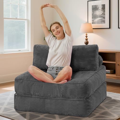 HABUTWAY Folding Sofa Bed, Convertible Sleeper Chair Bed w/Dual-Pillow & Handle, Foldable Floor Sofa Lounge w/Back Support for Living Room, Bedroom