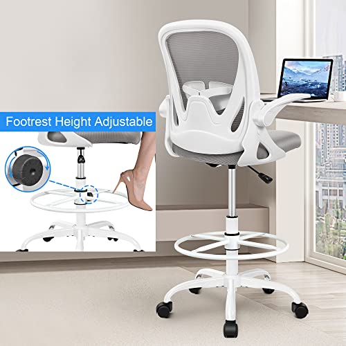 Primy Drafting Chair Tall Office Chair with Flip-up Armrests Executive Ergonomic Computer Standing Desk Chair with Lumbar Support and Adjustable