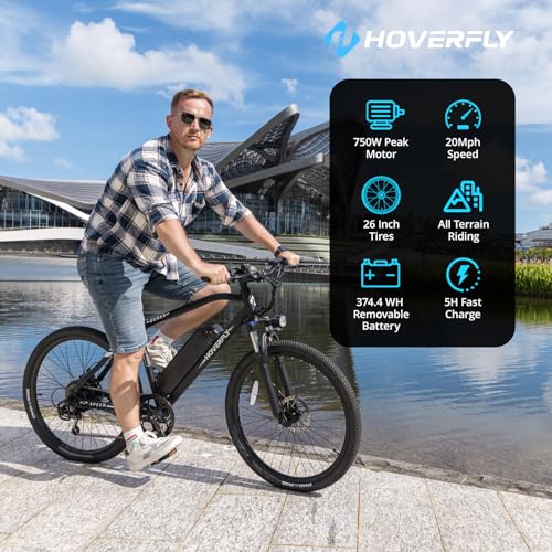 HOVERFLY OUREA 26" Electric Bike for Adults, 750W Peak Motor Mountain Ebike, 20MPH Up to 40 Miles, UL2849 Certified, 7-Speed, Removable Battery