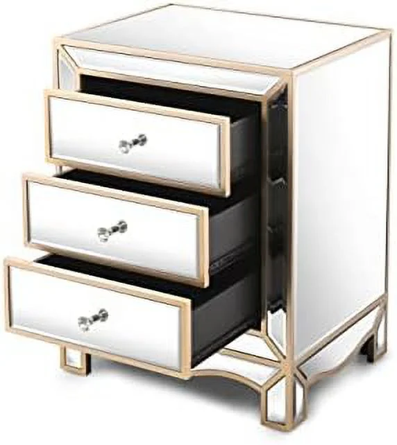 TJBOLIFE Mirrored Nightstand Bedside Table  Modern 3-Drawer Mirrored Accent End Tables Sofa  with Crystal-Style Knobs for Bedroom  Living Room