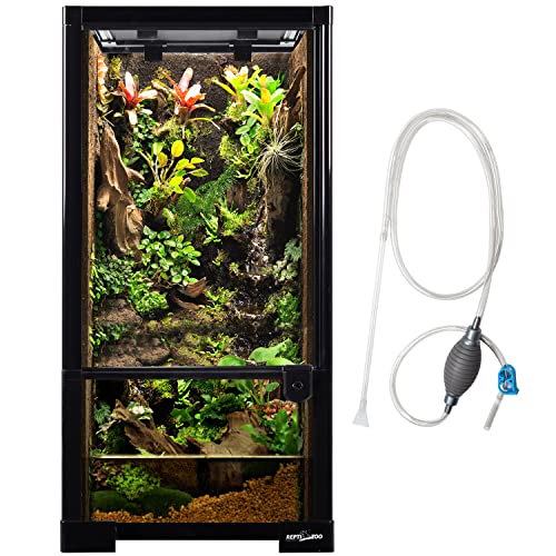REPTIZOO 15 Gallon Full Glass Reptile Terrarium 12" x 12" x 24" Knock-Down Glass Tank and Siphon Gravel Cleaner Set