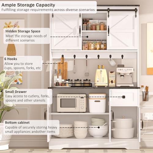 71" Kitchen Pantry Cabinet, Modern Kitchen Hutch Food Pantry with Charging Station and Microwave Stand, Pantry Storage Cabinets with Countertop