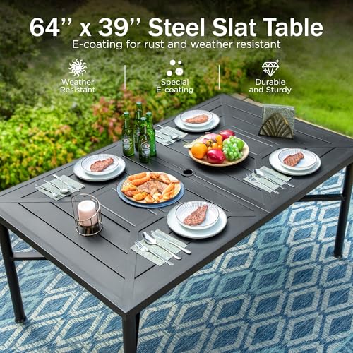 PHI VILLA 5 PCS Outdoor Patio Dining Set with Swivel Dining Chairs (Blue) and 37"x 37" Metal Steel Dining Table(1.57" Umbrella Hole)