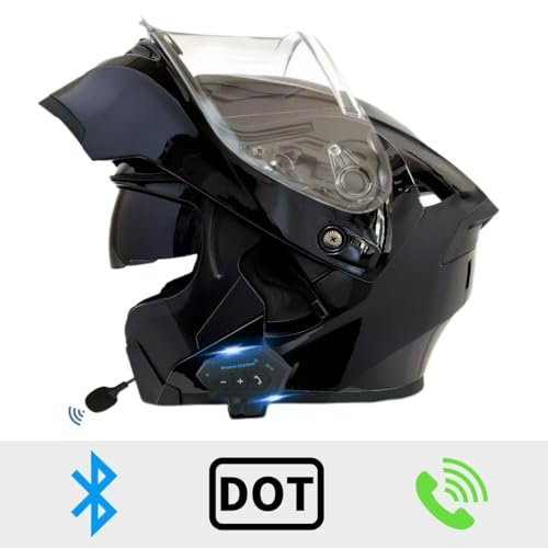 Motorcycle Bluetooth Modular Helmet, DOT Approved Flip Up Full Face Motorcycle Dual Visor Helmet, with Dual Speakers and Microphone