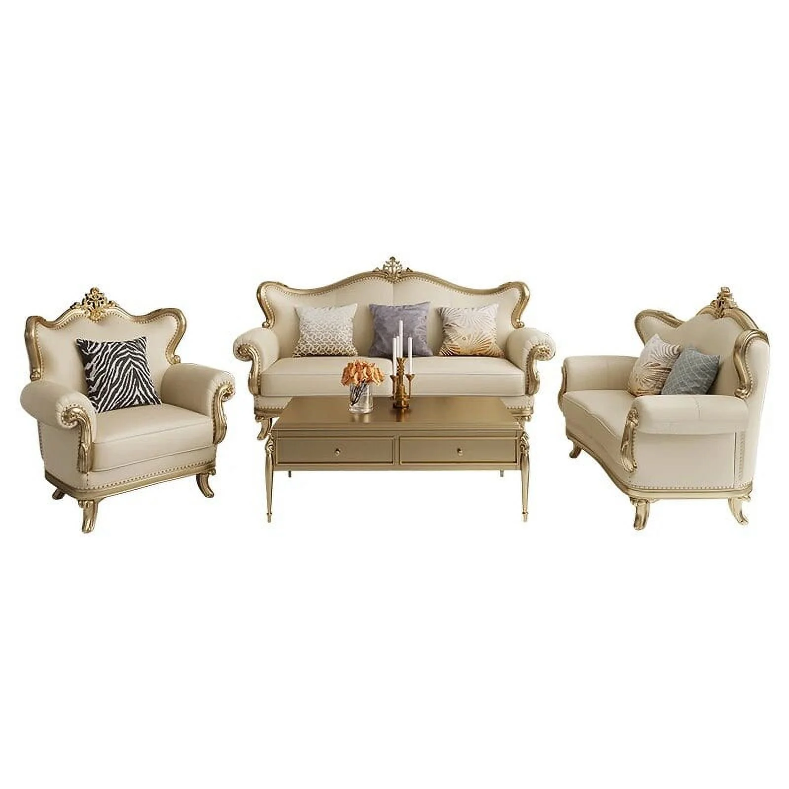 French Style Living Room Sofa Set Antique Solid Wood Carved Couch Classic Hotel Lobby 3+2+1 Sofa