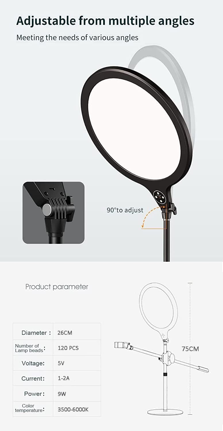 CAOGE LED Video Conference Lighting Kit Overhead Phone Mount with 10" Selfie Full Screen Fill Light, Brightness/Color Temperature Adjustable