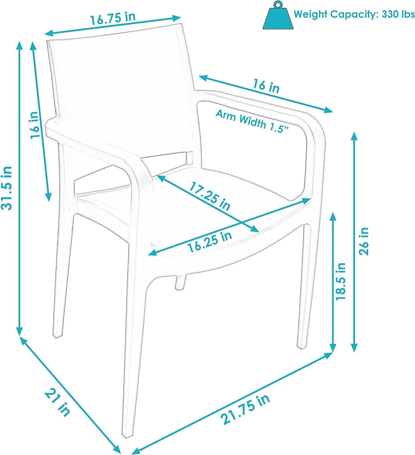 Landon All-Weather Plastic Indoor/Outdoor Dining Armchair - Grade - Sax Blue - 4 Chairs
